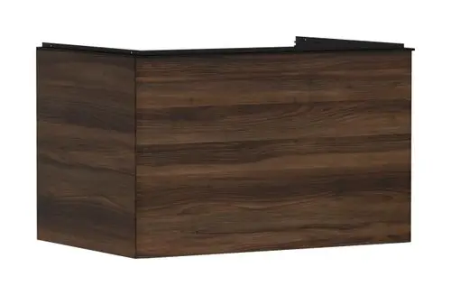 Holzfarbener Waschtischunterschrank mit schlichter Oberfläche und einem Schubkasten, geeignet für einen Aufsatzwaschtisch. Produkt von Hansgrohe.